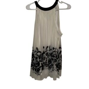 ECI New York White Black Floral Pleated Mesh Halter Bow Back Top Size 14
